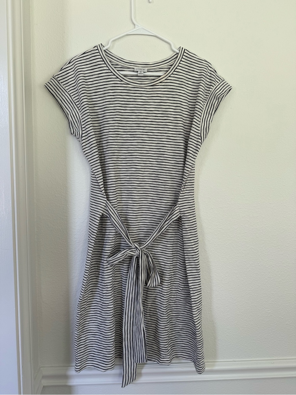 J. Crew Black & White Striped Tie-Front T-Shirt Dress